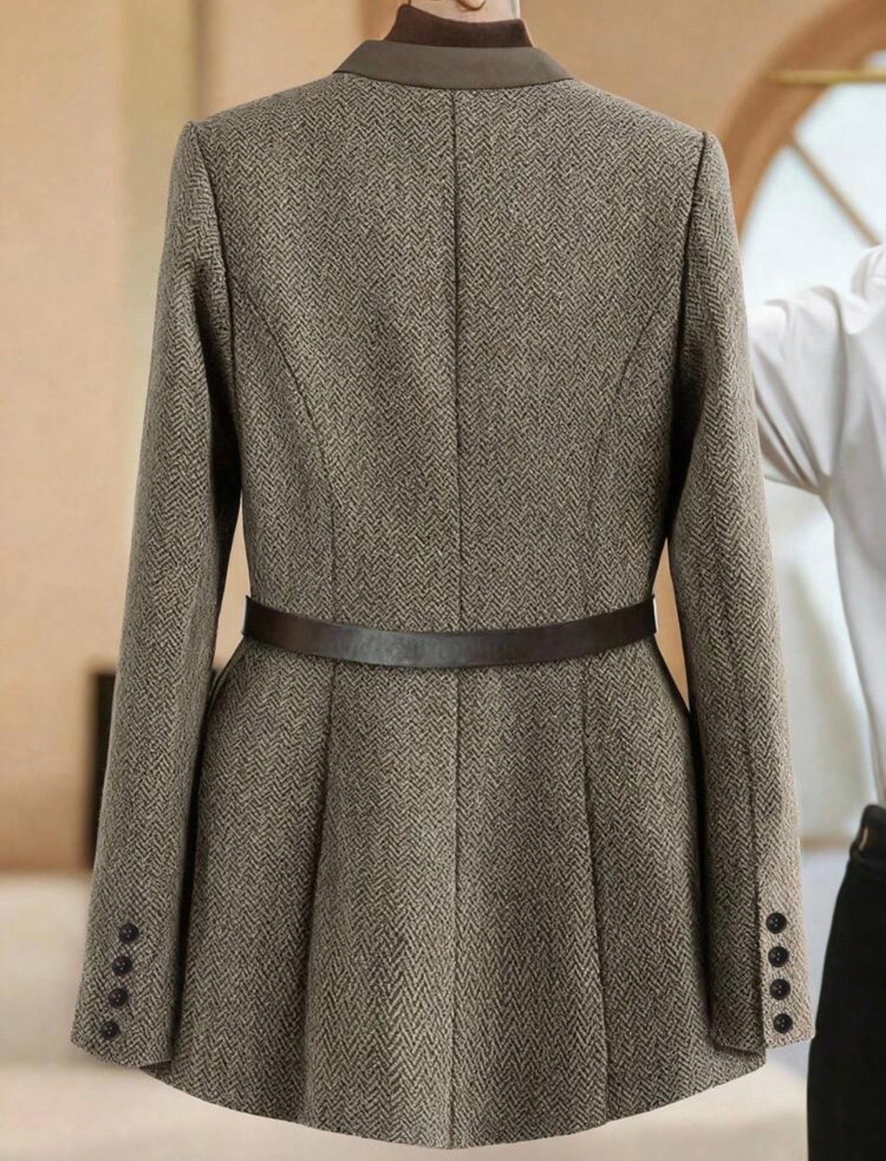 Franclia Brown BLAZER VERY ELEGANT Formal V-Neck Long Sleeve Woven Blazer, Women's Suit Jacket