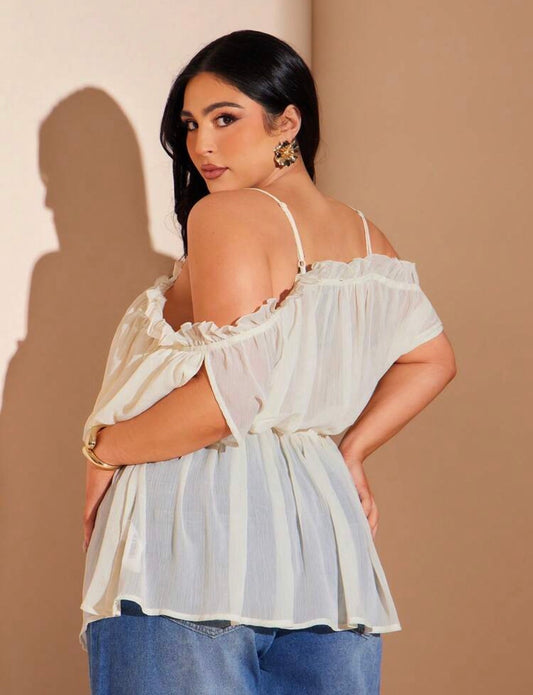 BAE Ladies Apricot Off-Shoulder Camisole,Loose-Fitting, Drop-Shoulder, Apricot Chiffon Camisole Top