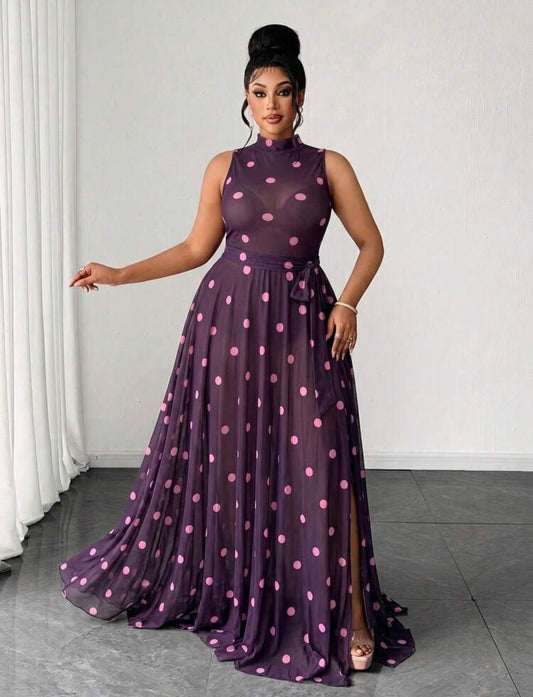 Women's Sexy Vacation Leopard Print Semi-Sheer Mesh Ultra Long High Slit Sleeveless Party Dress