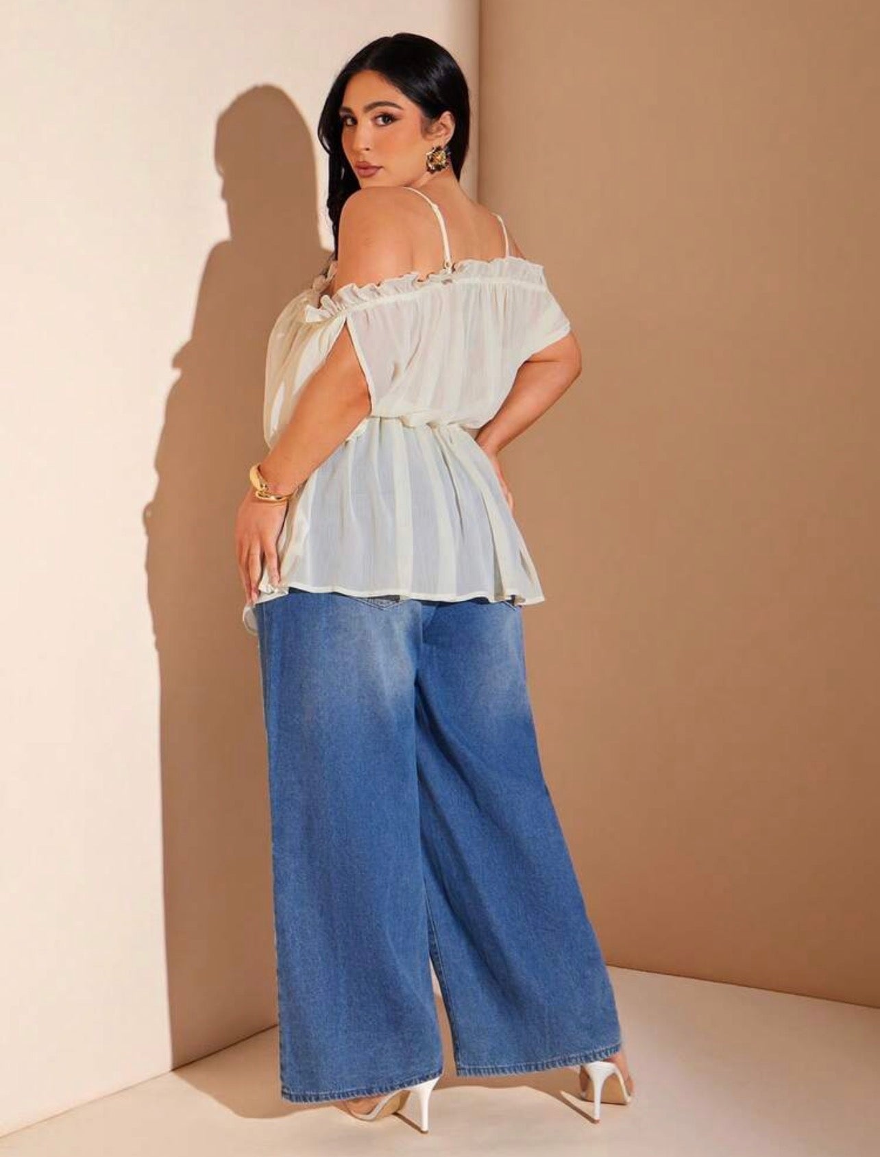 BAE Ladies Apricot Off-Shoulder Camisole,Loose-Fitting, Drop-Shoulder, Apricot Chiffon Camisole Top