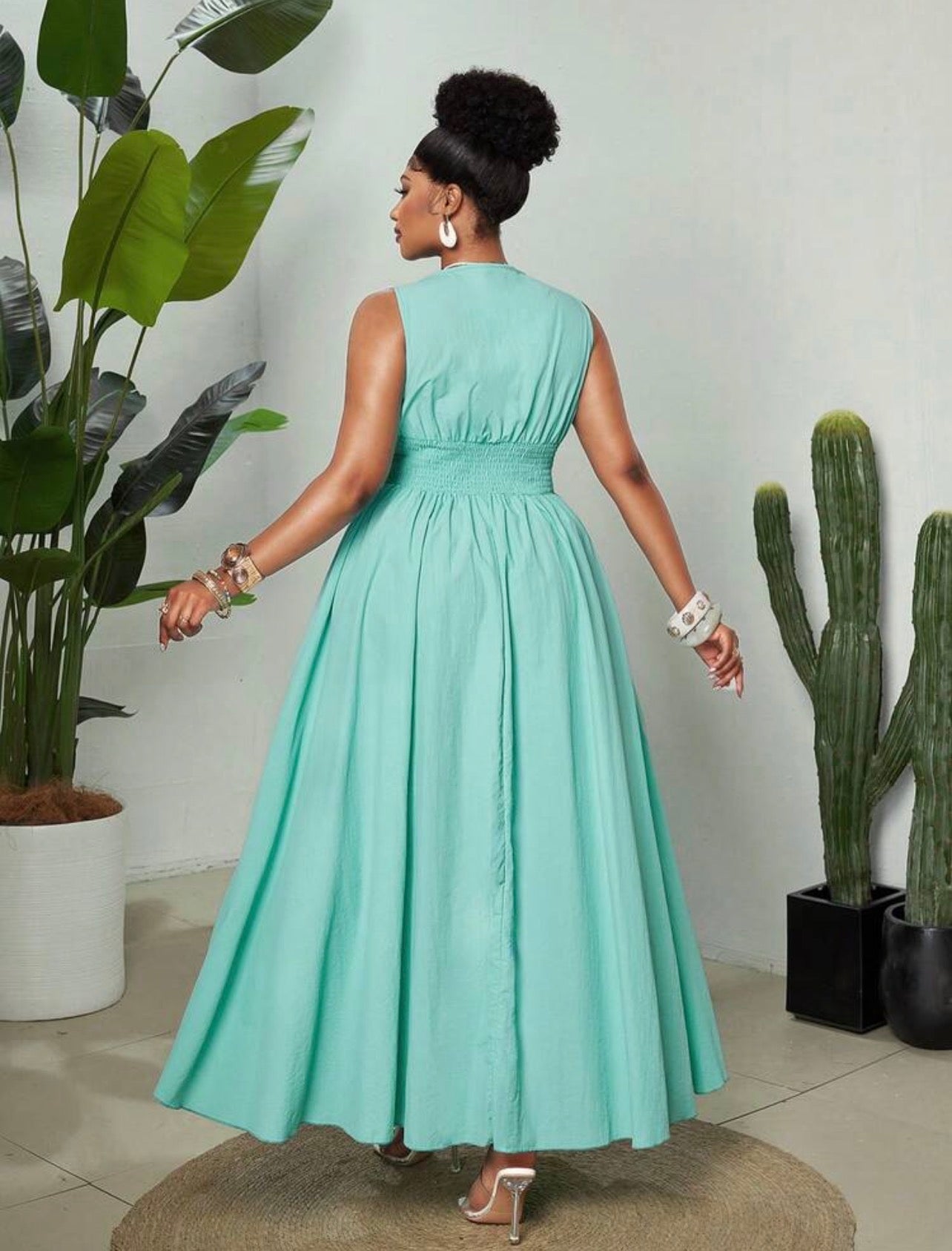 Vintage Elegant Party V-Neck Sleeveless Bow Tie Waist Flared Slim Fit Dress For Women