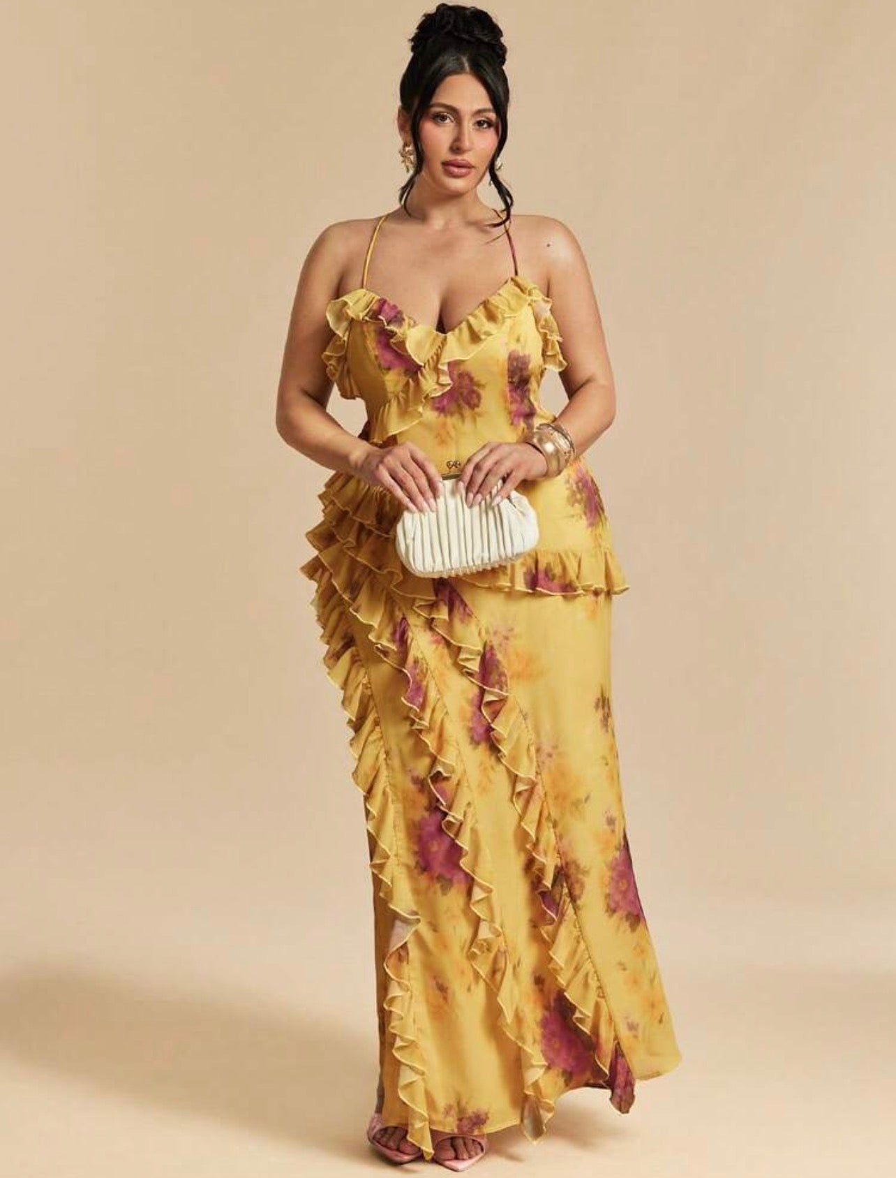 FLORAL RUFFLE ELEGANT GUEST DRESS ~ VERI CLASSY VERI DEMURE ~ LOOK @CHRISTIANDELOS_