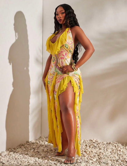 SXY Women's Printed High Slit Dress Casual For Beach Party and Outdoor Events @CHRISTIANDELOS
