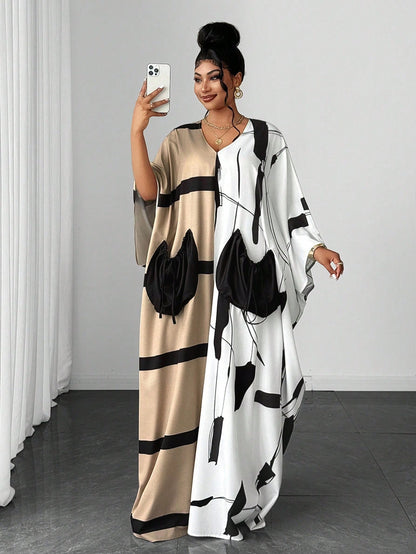 Elegant Sophisticated Fashion Niche Design New Essential Daily Wear Premium Multi-Color Print Loose Drawstring Pocket Dress - CHRISTIAN DELOS