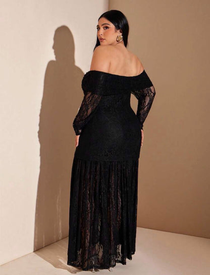 Ladies Extra Long Off Shoulder Lace Black Dress @CHRISTIANDELOS