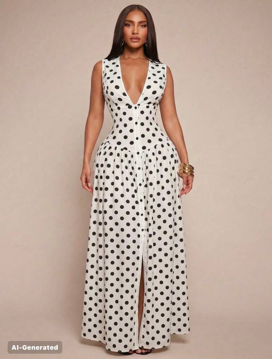 Radiana Women's Sexy Elegant Minimalist Faux Linen V-Neck Tank Dress, Long Dress, Waist-Cinching Dress, Button-Front Dress, Shirt Dress, Full Skirt Dress, Casual Dress, Casual Business lOld Money Style @ CHRISTIAN DELOS