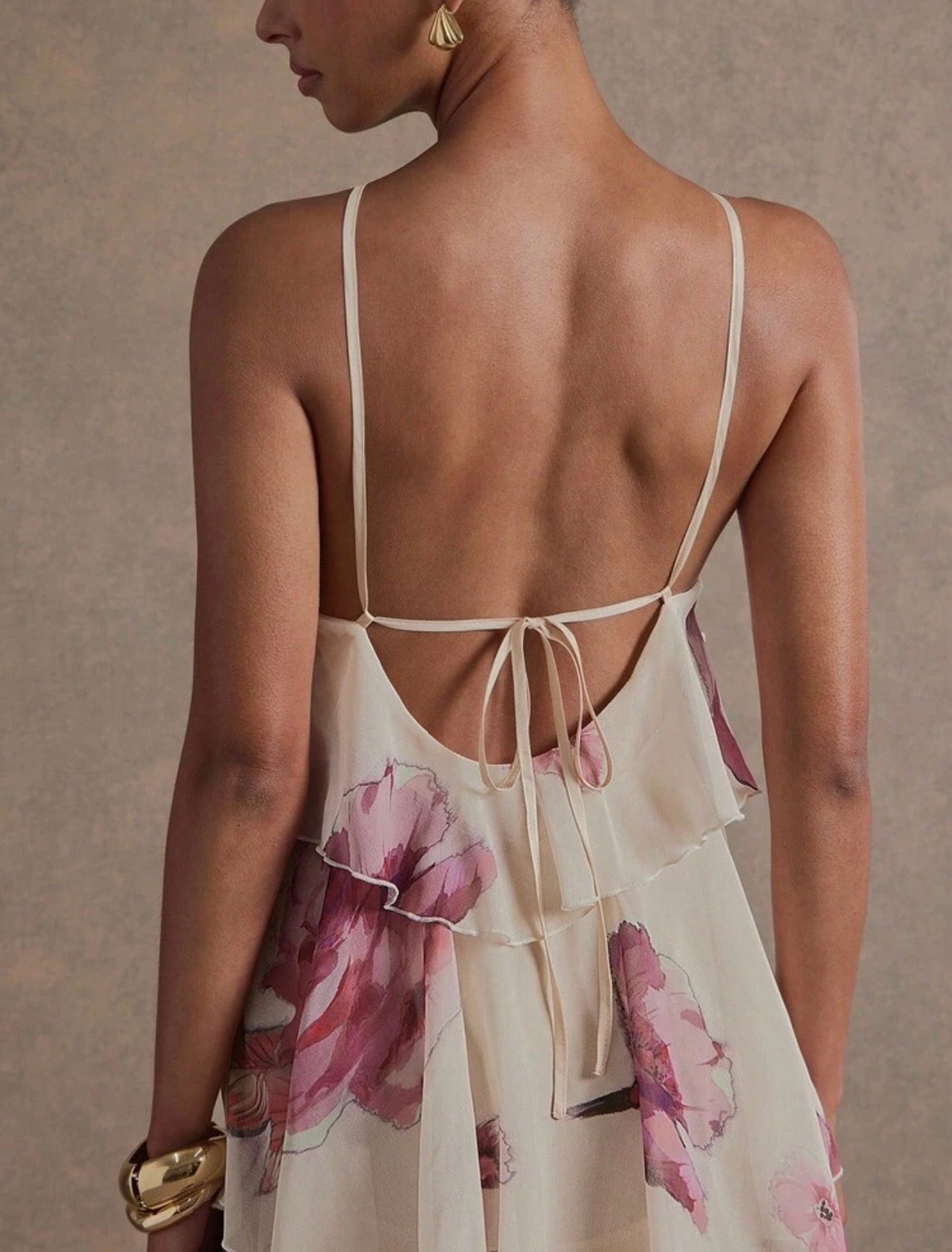 L'Amorae Elegant Romantic Guest Chiffon Maxi Dress Floral Print