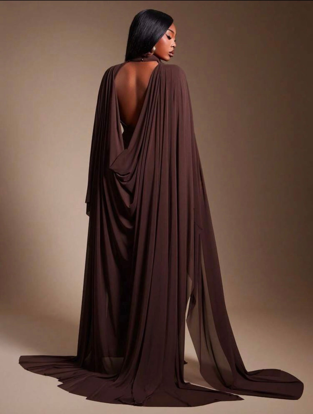 ELEGANT New Urban Resort 2pcs/Set With High-Necked, Open-Back, Long-Sleeved Dress And Matching Sheer Maxi Shawl Light Coat @CHRISTIANDELOS