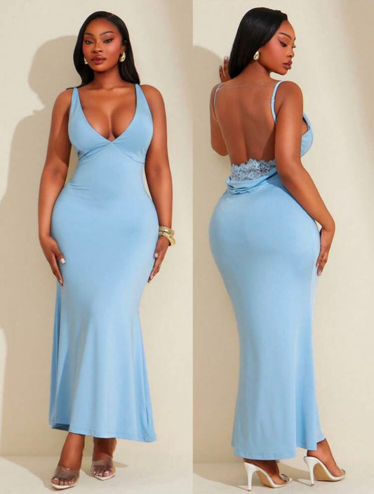 Fashion Sexy Elegant Deep V Backless Lace Patchwork Bodycon Dress, Suitable For Banquet, Feast, Dinner Party @CHRISTIANDELOS_