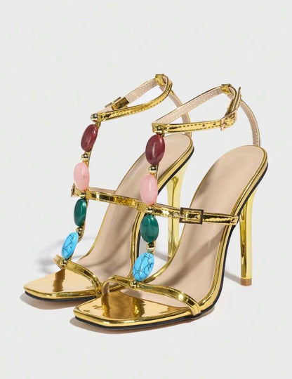Sexy Open-Toe, Breathable Casual Wear, Elegant, Comfortable Crystal Embellished Roman Gladiator High Heels
