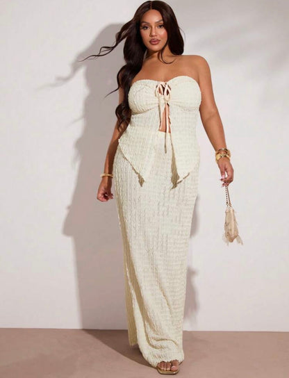 Elegant Textured Top and Long Skirt ~ Rushed Outfit for Vacations ~ @CHRISTIANDELOS_