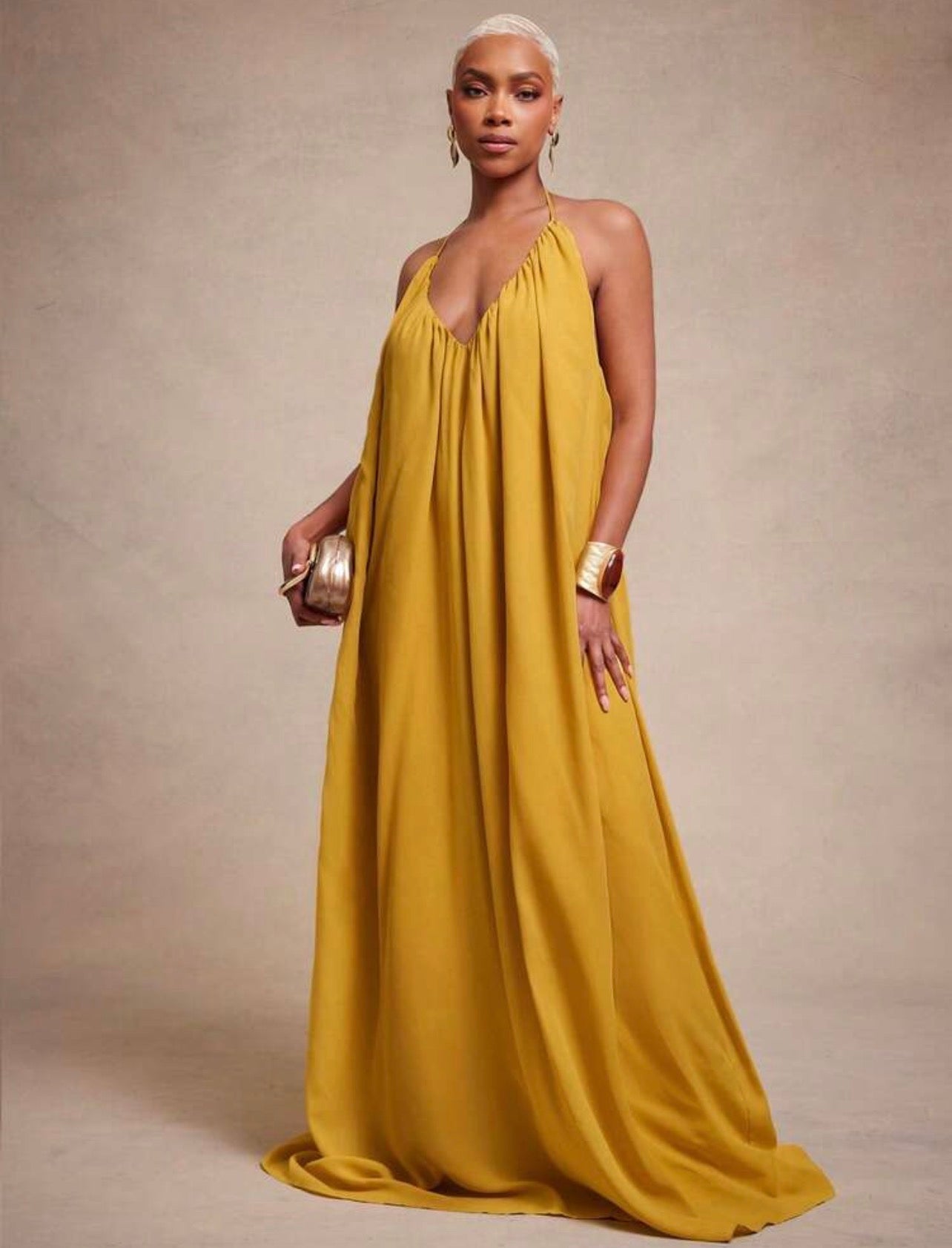 Vixey Elegant Chiffon Flowy Halter Maxi Dress, Glamorous For Special Occasion
