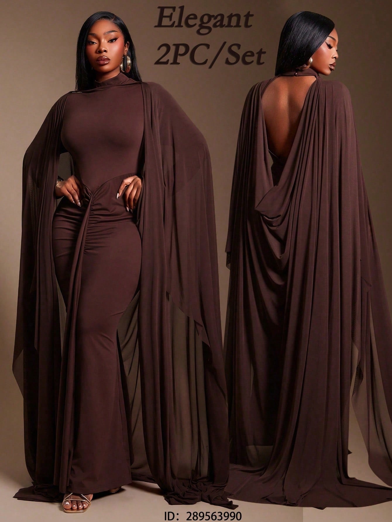 ELEGANT New Urban Resort 2pcs/Set With High-Necked, Open-Back, Long-Sleeved Dress And Matching Sheer Maxi Shawl Light Coat @CHRISTIANDELOS
