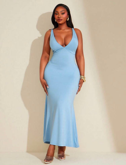 Fashion Sexy Elegant Deep V Backless Lace Patchwork Bodycon Dress, Suitable For Banquet, Feast, Dinner Party @CHRISTIANDELOS_
