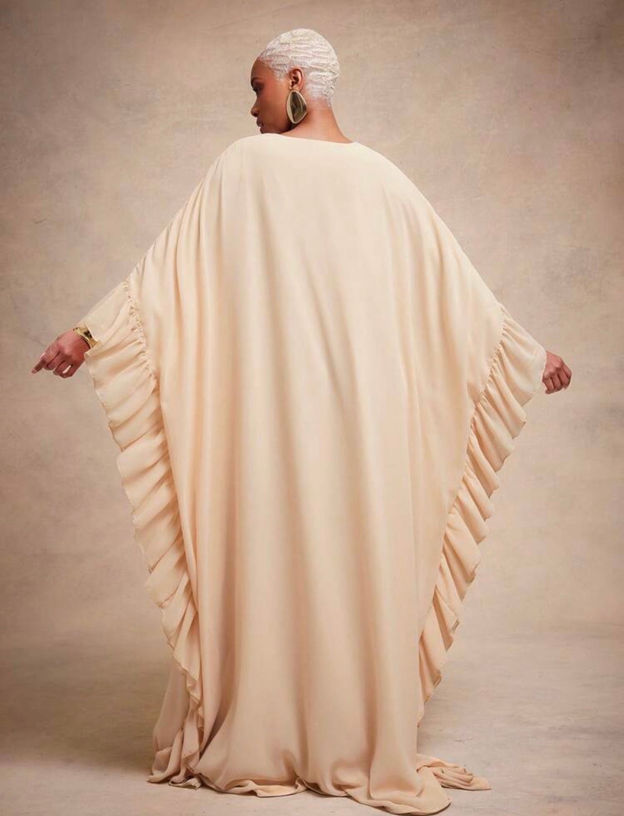Vixey Chiffon Fully Lined Ruffle Detail Kaftan Dress, Elegant, Glamorous For Special Occasion