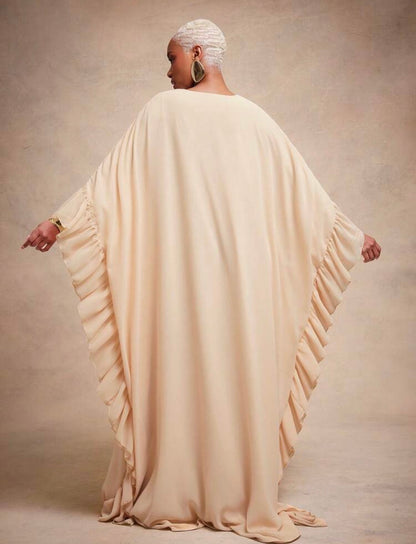 Vixey Chiffon Fully Lined Ruffle Detail Kaftan Dress, Elegant, Glamorous For Special Occasion