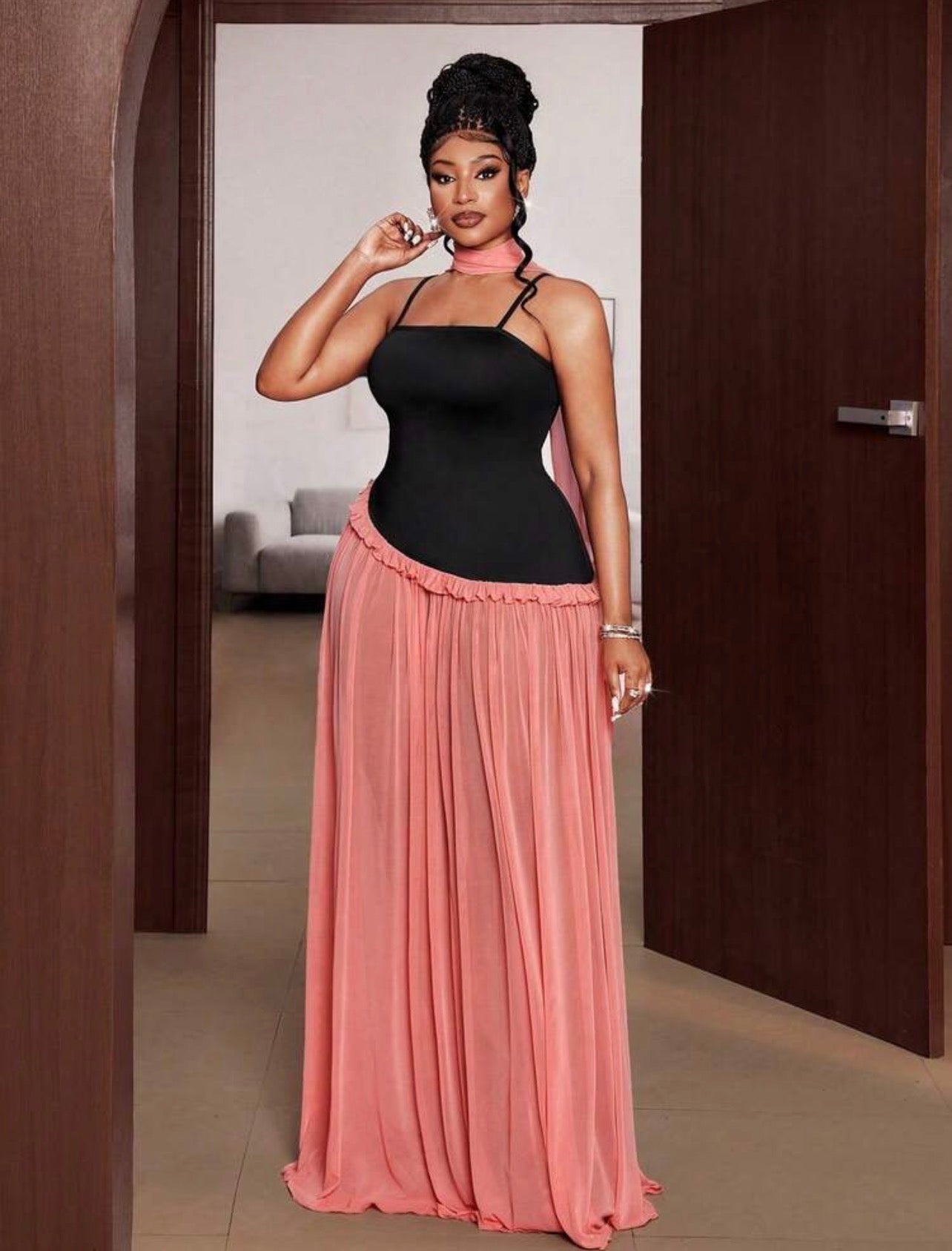 Sexy Spaghetti Strap Patchwork Frill Trim Dress, Loose Casual Holiday Dress @CHRISTIANDELOS