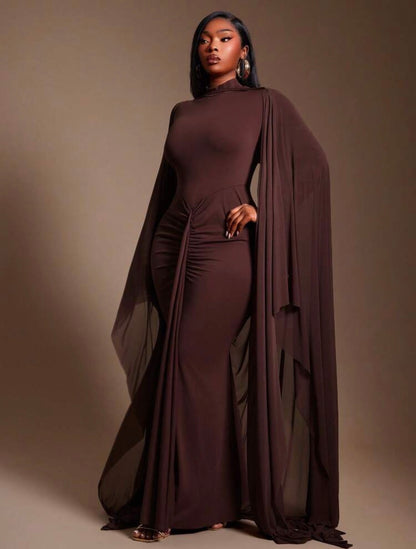 ELEGANT New Urban Resort 2pcs/Set With High-Necked, Open-Back, Long-Sleeved Dress And Matching Sheer Maxi Shawl Light Coat @CHRISTIANDELOS