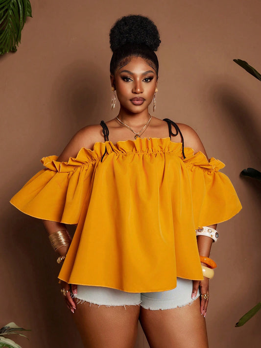 Yellow Retro Casual Off-Shoulder Blouse For Women @CHRISTIANDELOS_