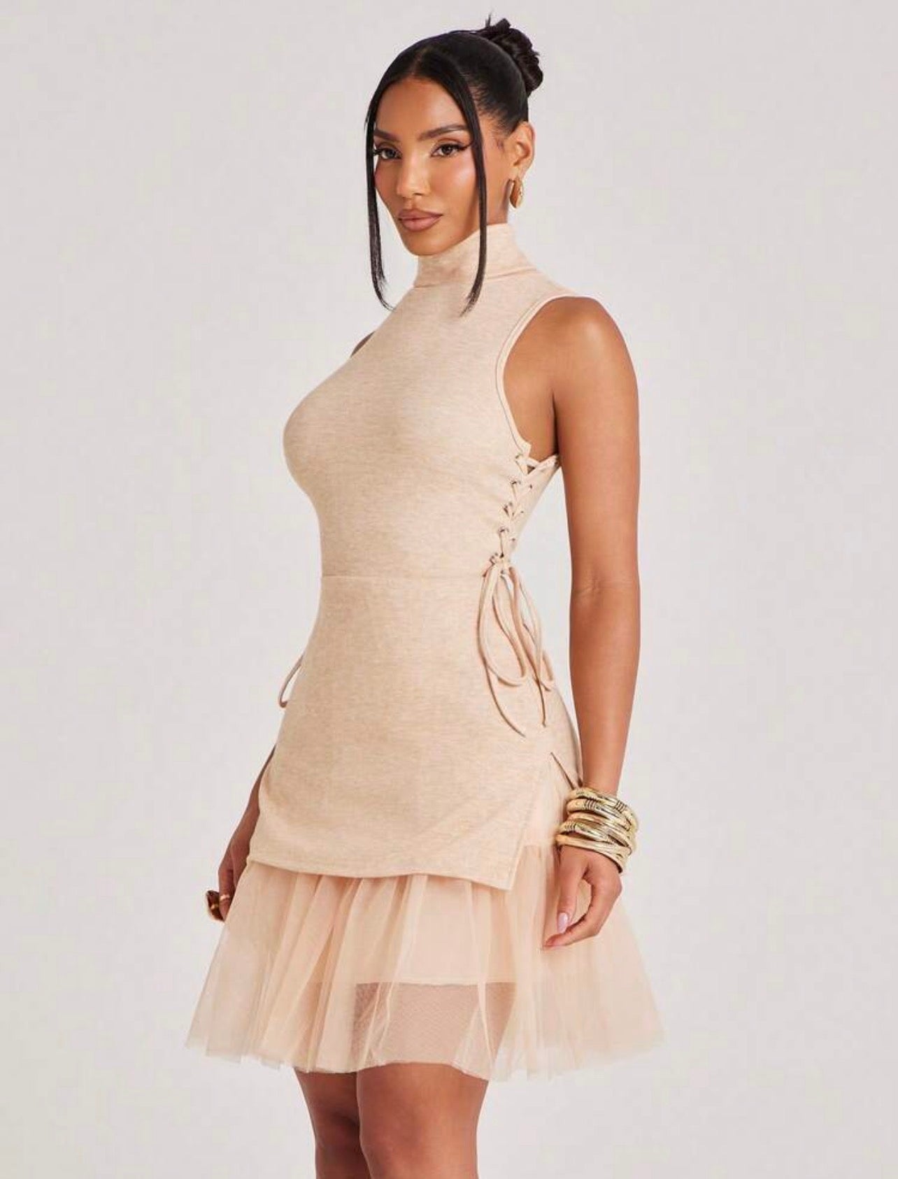 High Neck Lace Up Knit Tulle Mesh Style ~ @CHRISTIANDELOS_ ~ ELEGANCE AND CLASS