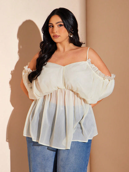 BAE Ladies Apricot Off-Shoulder Camisole,Loose-Fitting, Drop-Shoulder, Apricot Chiffon Camisole Top