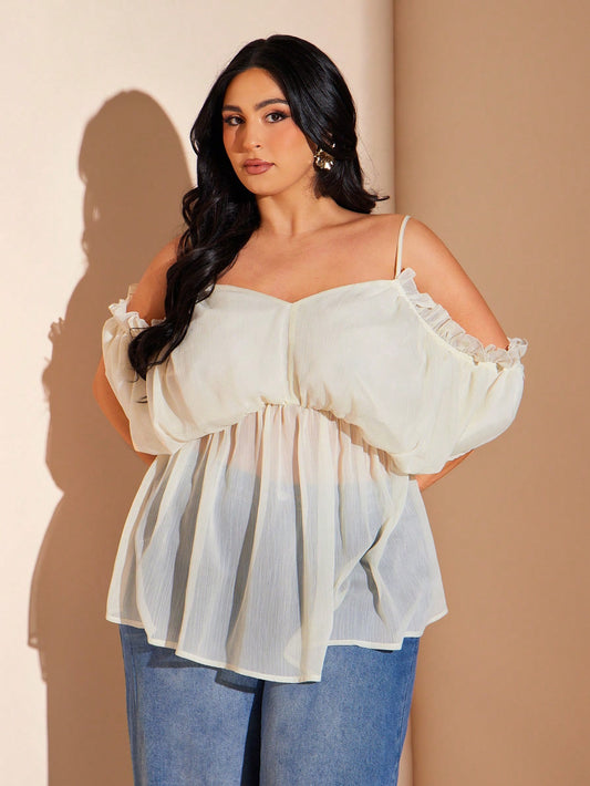BAE Ladies Apricot Off-Shoulder Camisole,Loose-Fitting, Drop-Shoulder, Apricot Chiffon Camisole Top