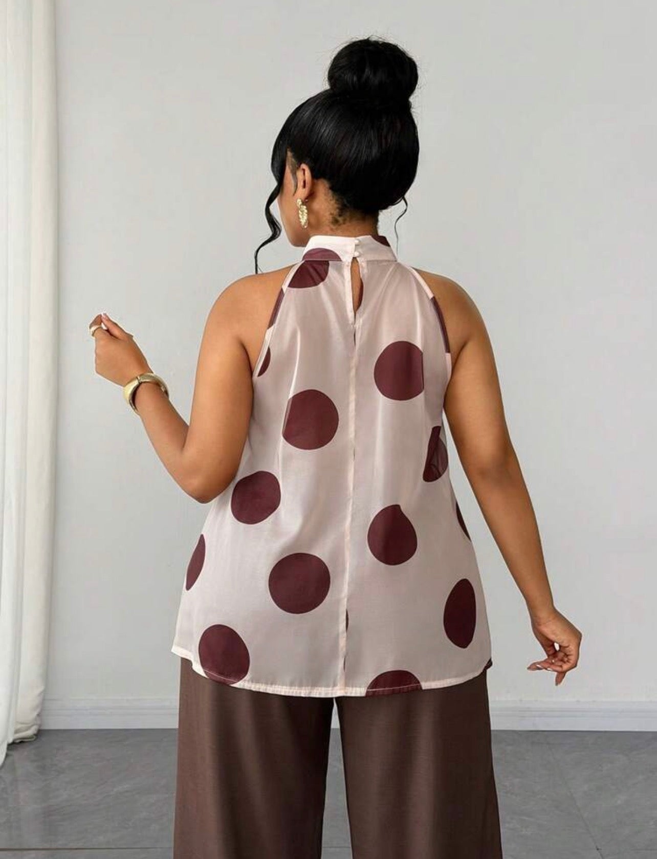 Maweii Plus Retro French Polka Dot Ruffle Hem Blouse