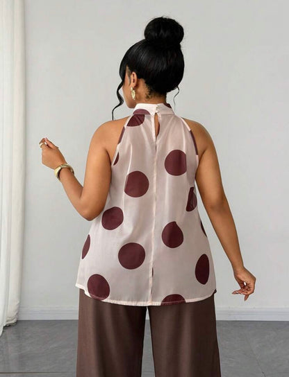 Maweii Plus Retro French Polka Dot Ruffle Hem Blouse