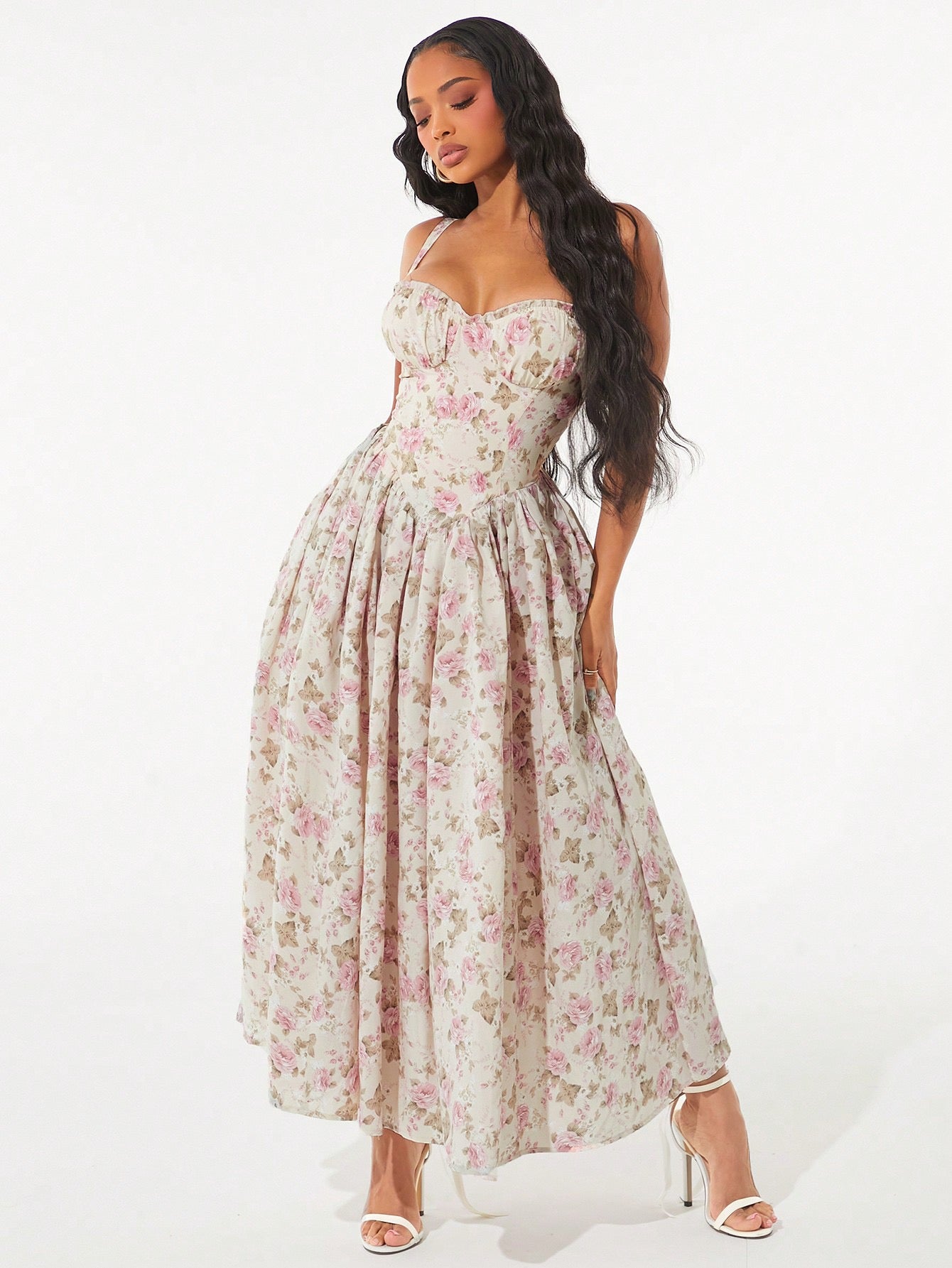 Radiana Sundress;Spring And Elegant Floral Print Cami Resort Dresses