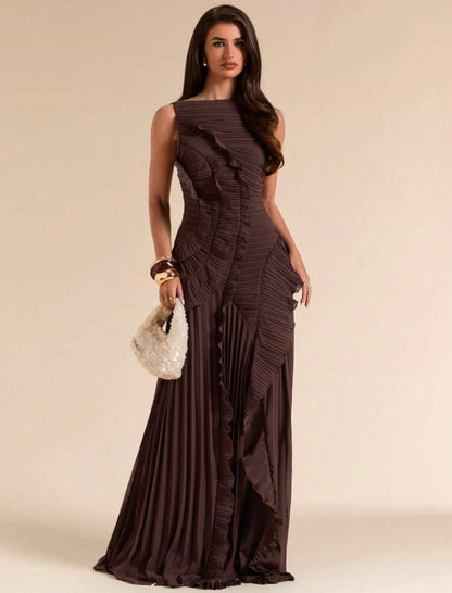 Sleeveless Backless Pleated Split High Slit Dress, Elegant with Tailored Details Design