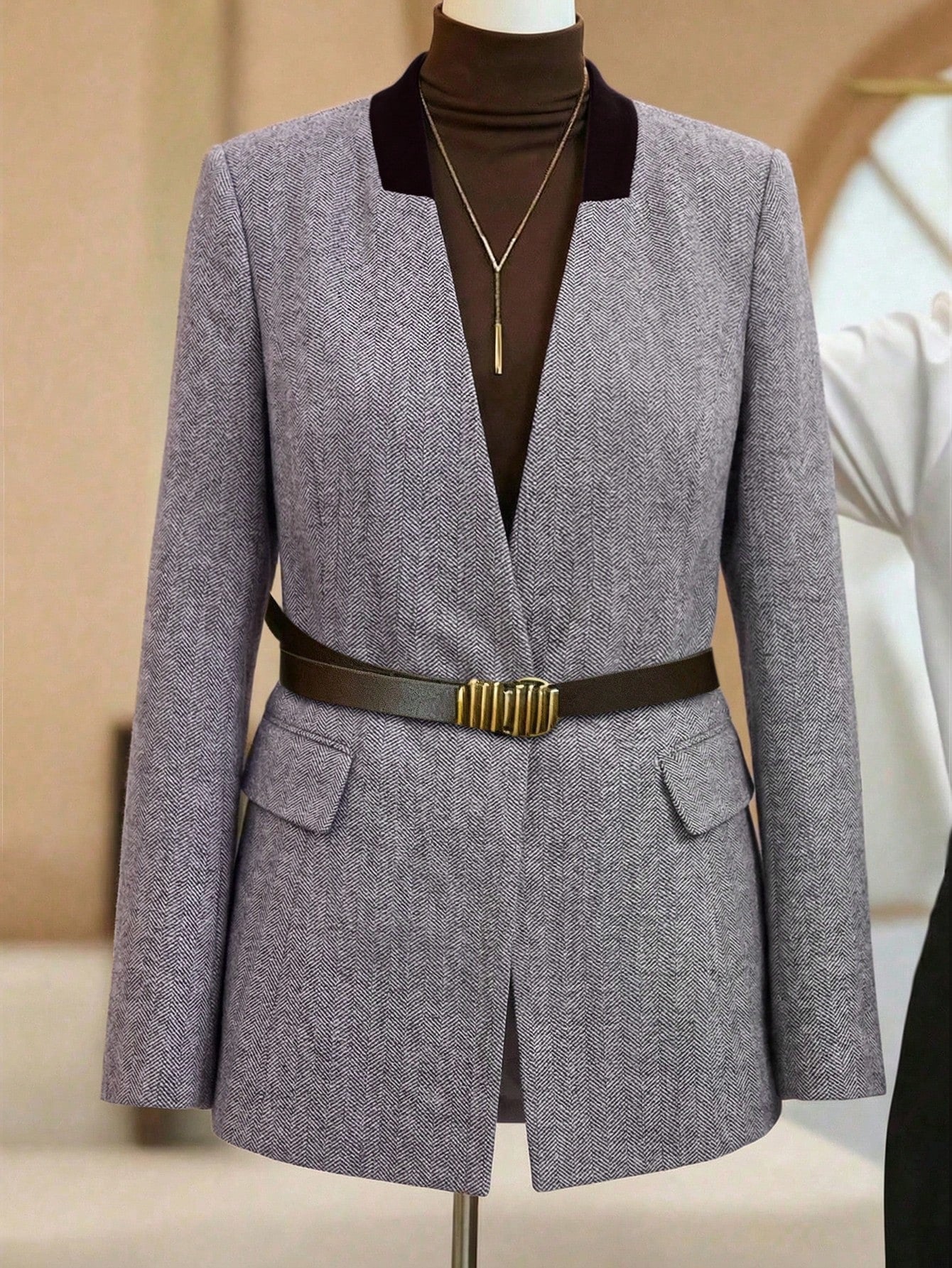 Franclia GRAY BLAZER Formal V-Neck Long Sleeve Woven Blazer, Women's Suit Jacket