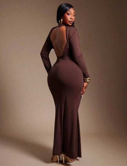 ELEGANT New Urban Resort 2pcs/Set With High-Necked, Open-Back, Long-Sleeved Dress And Matching Sheer Maxi Shawl Light Coat @CHRISTIANDELOS