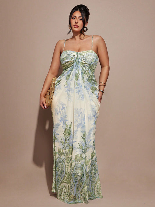Green Floral Maxi Bodycon Dress, Elegant Dress For Vacation, Mesh Dress