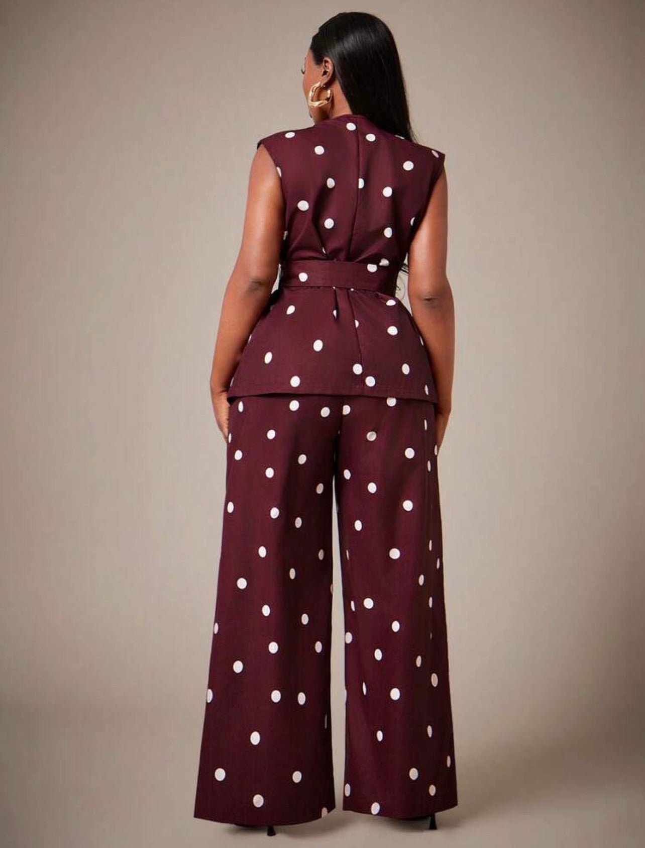 Radiana Ladies Classic Retro Polka Dot Vest And Wide Leg Pants Set For Holiday / Vacations