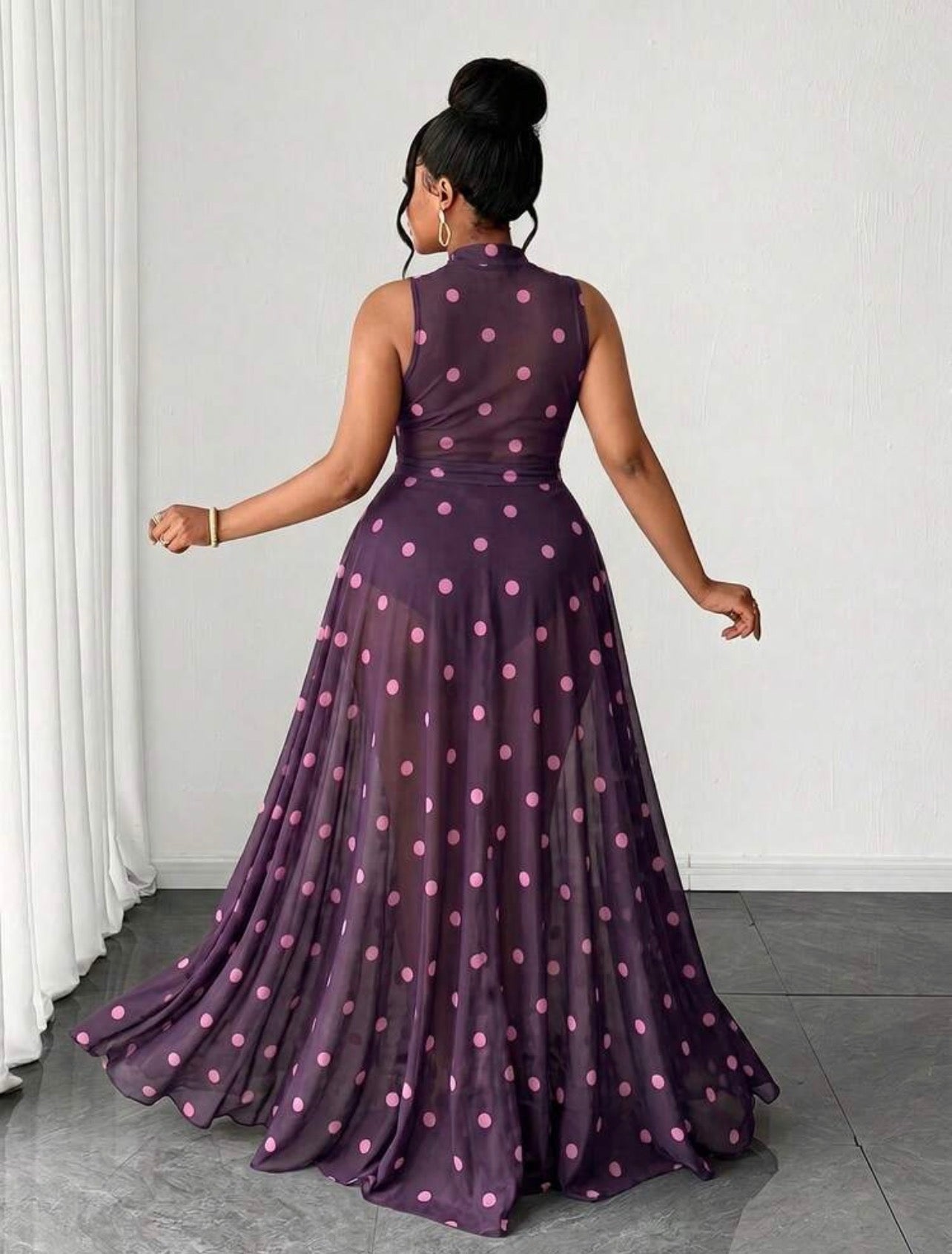 Women's Sexy Vacation Leopard Print Semi-Sheer Mesh Ultra Long High Slit Sleeveless Party Dress