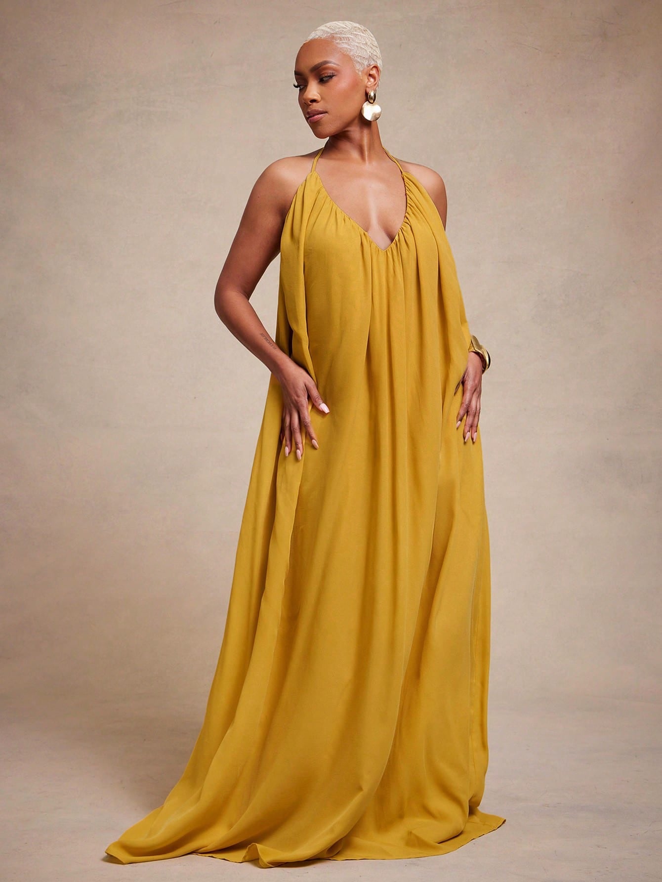Vixey Elegant Chiffon Flowy Halter Maxi Dress, Glamorous For Special Occasion