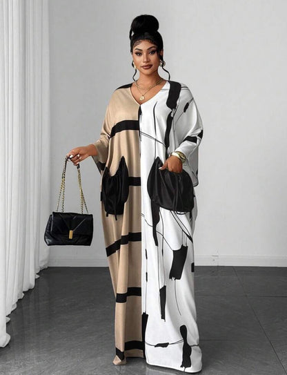 Elegant Sophisticated Fashion Niche Design New Essential Daily Wear Premium Multi-Color Print Loose Drawstring Pocket Dress - CHRISTIAN DELOS