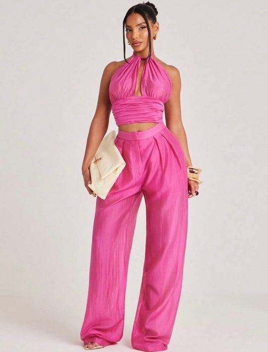 DEMURE Pants Sheer Trouser Lightweight Airy See Through Pink Pleated Brunch Trousers @CHRISTIANDELOS_