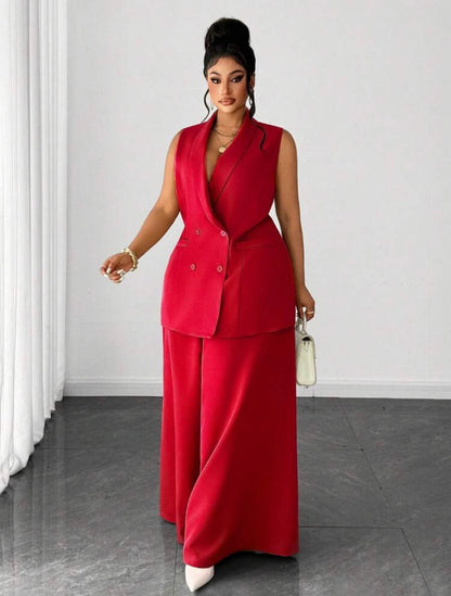 Casual Elegant Blazer Jacket And Wide Leg Pants Suit, Suitable For Work Commute - CHRISTIAN DELOS -