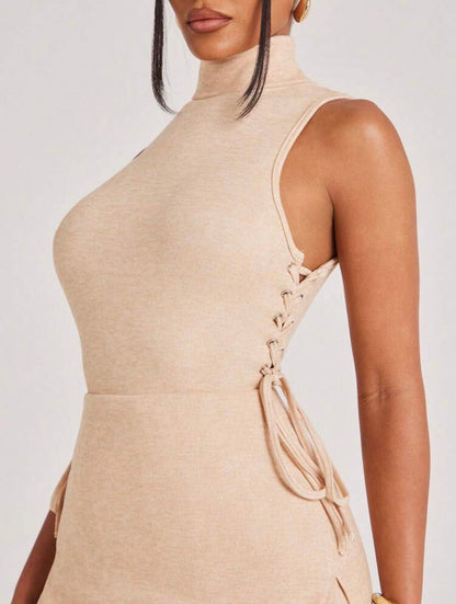 High Neck Lace Up Knit Tulle Mesh Style ~ @CHRISTIANDELOS_ ~ ELEGANCE AND CLASS