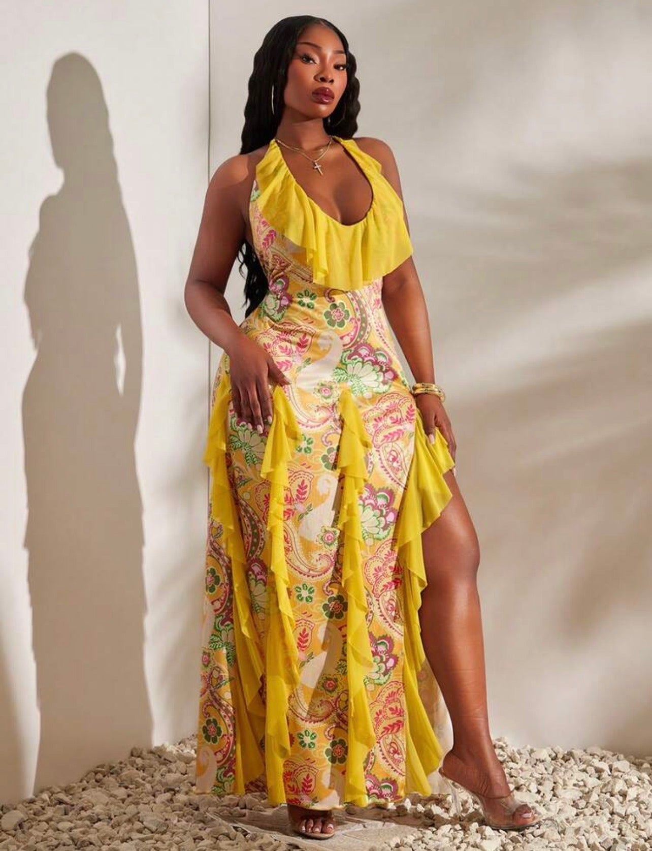 SXY Women's Printed High Slit Dress Casual For Beach Party and Outdoor Events @CHRISTIANDELOS