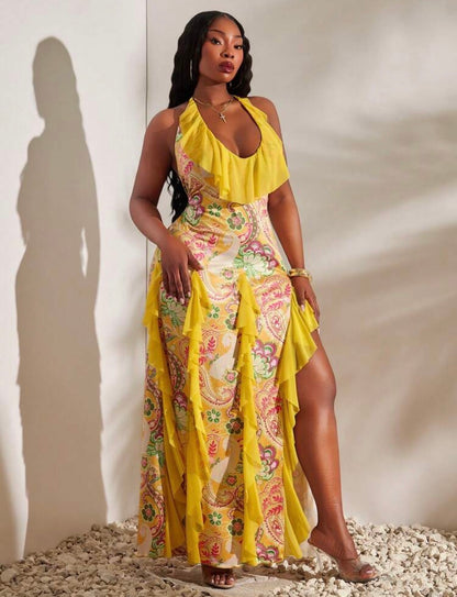 SXY Women's Printed High Slit Dress Casual For Beach Party and Outdoor Events @CHRISTIANDELOS
