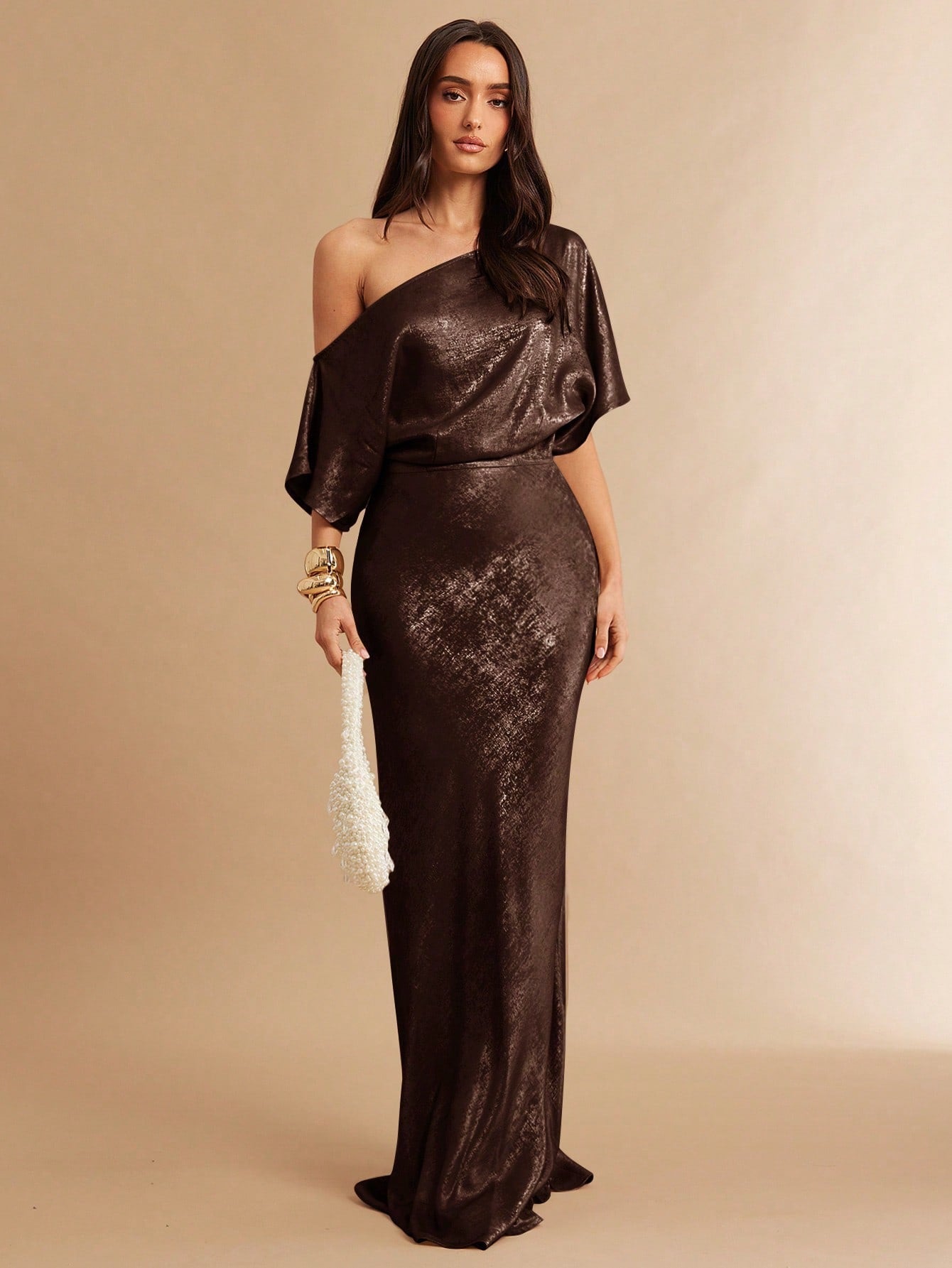 Silquee Elegant Vintage Asymmetrical Shoulder Waist Cinched Dress - VERI CLASSY VERI DEMURE @CHRISTIANDELOS