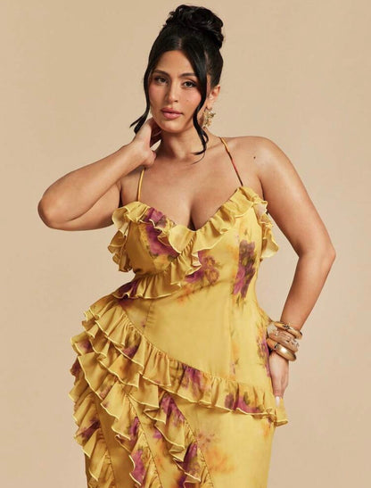 FLORAL RUFFLE ELEGANT GUEST DRESS ~ VERI CLASSY VERI DEMURE ~ LOOK @CHRISTIANDELOS_