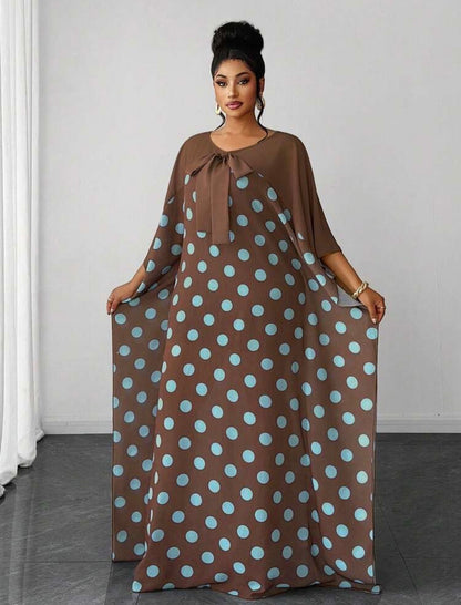 Ladies Loose Polka Dot Long Sleeve Dress - Classy and Demure Dress