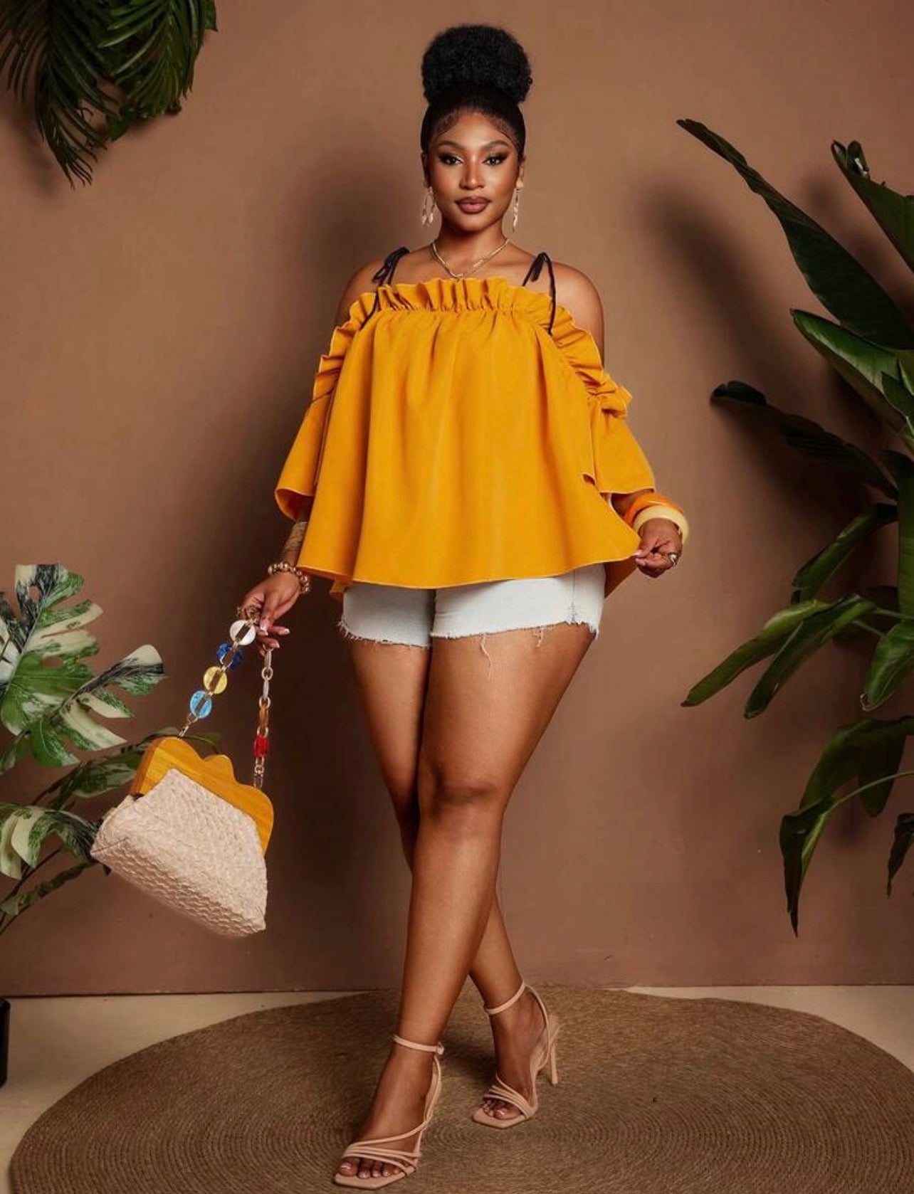 Yellow Retro Casual Off-Shoulder Blouse For Women @CHRISTIANDELOS_