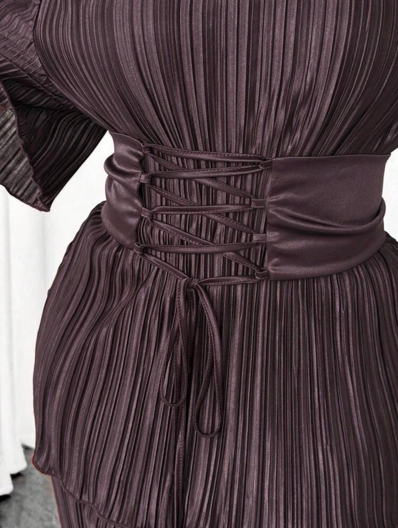 Plus Size Pleated Tie-Front Short Sleeve 2 Pieces Set @CHRISTIANDELOS
