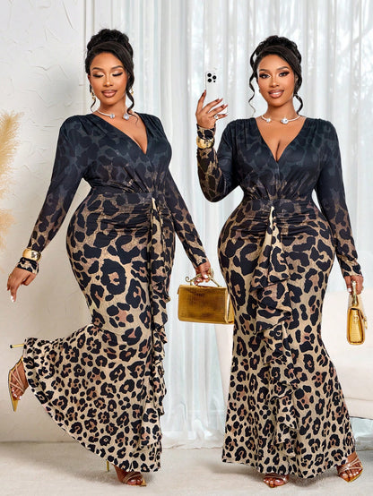 Elegant Deep V-Neck Long Sleeve Fitted Dress Suitable Outings, Office, Party Wear