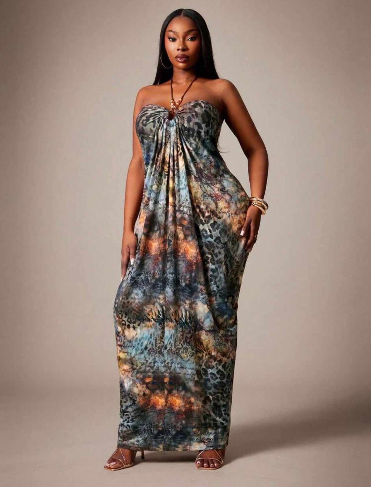 Radiana All-Over Print Fashion Vacation Travel Halter Neck Dress - Suitable for Comfort Occasions