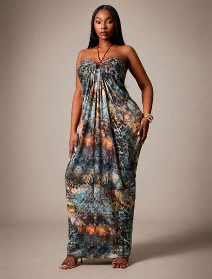 Radiana All-Over Print Fashion Vacation Travel Halter Neck Dress - Suitable for Comfort Occasions